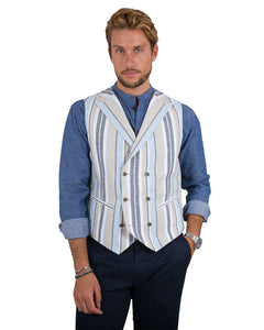 X*X様 INDIGO STRIPE WAIST COAT”MADE IN IT Blue Blanket Waistcoat 11 0z. Japanese Pinstripe Denim – Dark