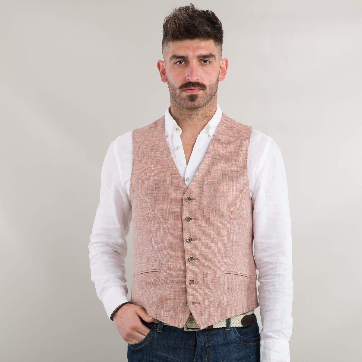 Gagliardi Waistcoat Orange Linen &amp; Wool Waistcoat