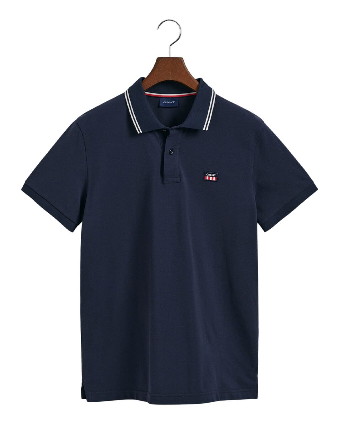 Gant Polo Shirts Gant Blue Striped Contrast Collar Pique Polo Shirt