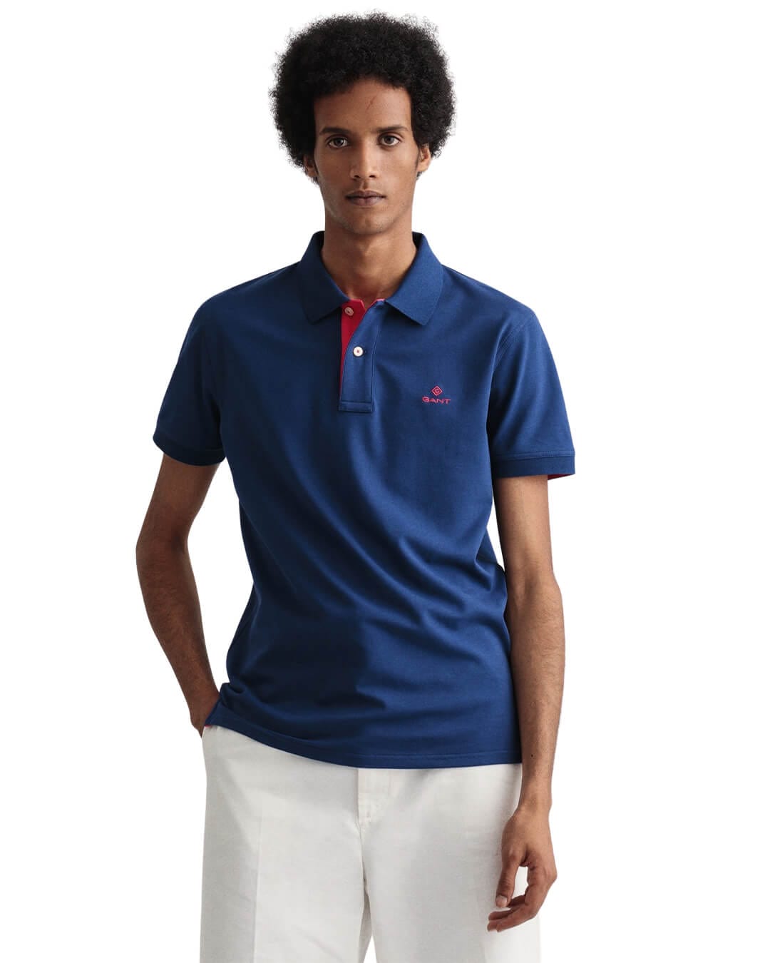 Gant Polo Shirts Gant Contrast Colour Piqué Persian Blue Polo Shirt