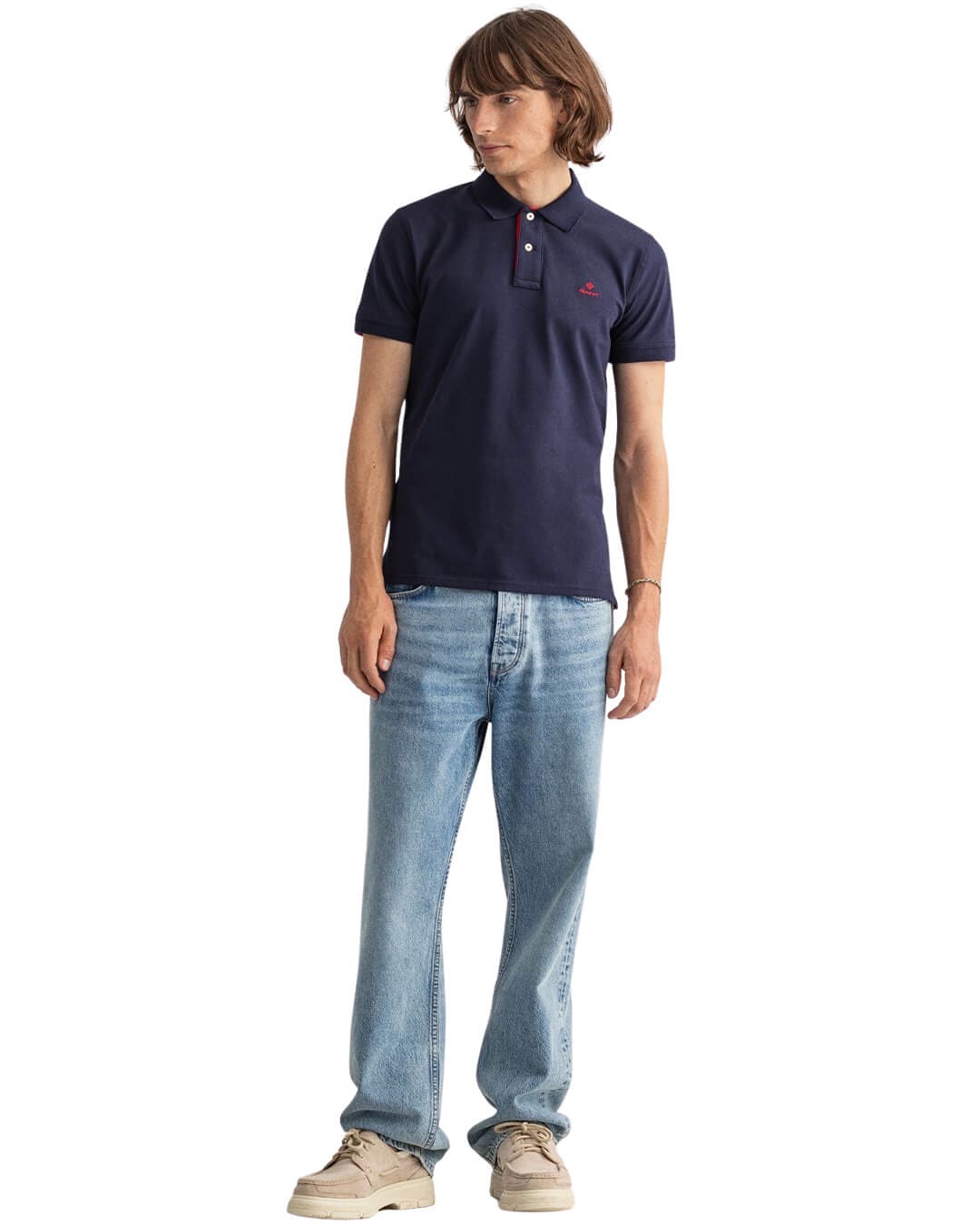 Gant Polo Shirts Gant Navy With Contrast Collar Polo Shirt