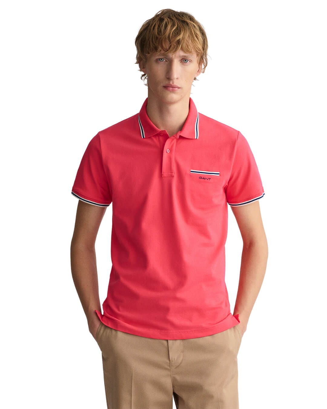 Gant Polo Shirts Gant Pink 3-Color Tipped Pique Polo Shirt