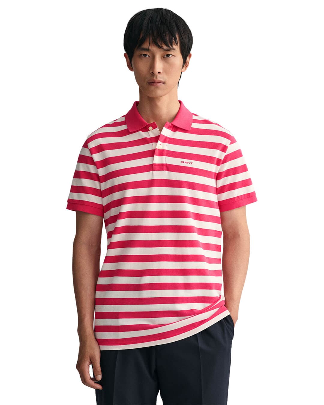 Gant Polo Shirts Gant Pink Multi Striped Pique Polo Shirt