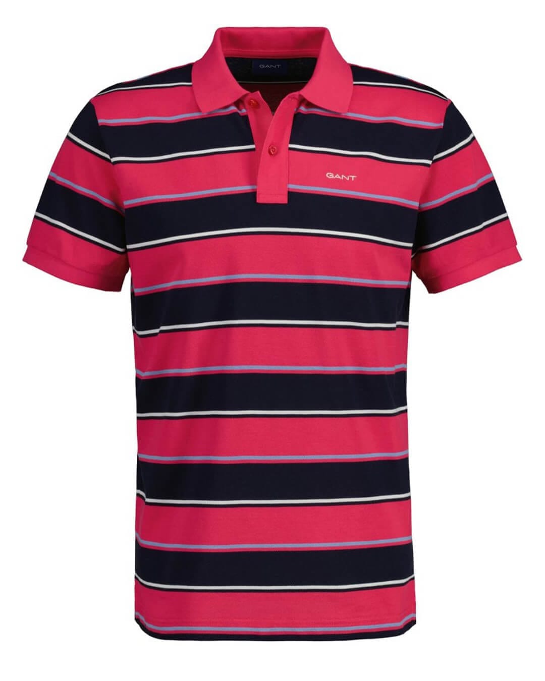 Gant Polo Shirts Gant Pink Multi Striped Short Sleeved Pique Polo Shirt
