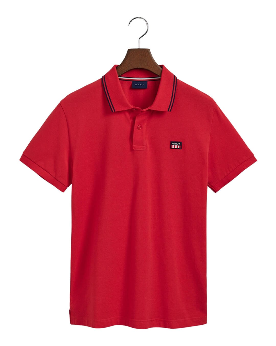 Gant Polo Shirts Gant Red Striped Contrast Collar Pique Polo Shirt