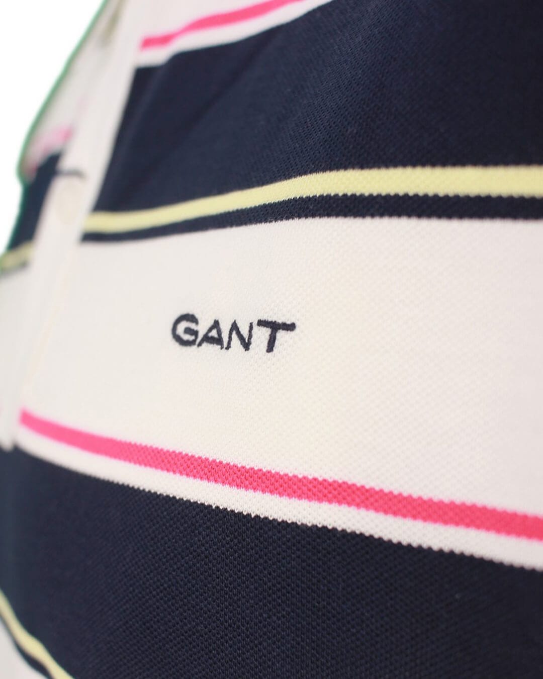 Gant Polo Shirts Gant White Multi Striped Short Sleeved Pique Polo Shirt