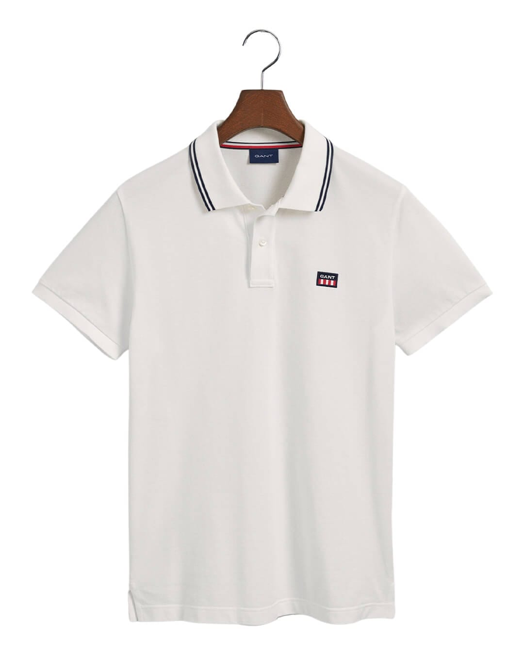 Gant Polo Shirts Gant White Striped Contrast Collar Pique Polo Shirt
