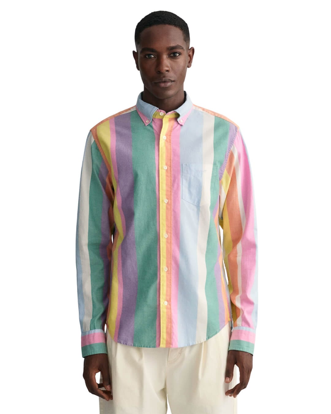 Gant Shirts Gant Pink Regular Fit Multi Stripe Oxford Shirt