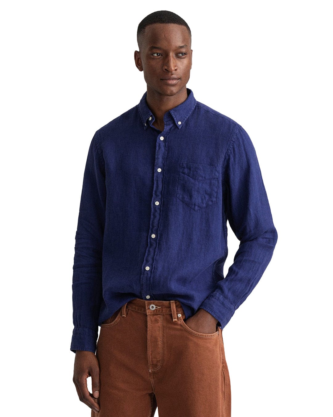 Gant Shirts Gant Regular Fit Dark Blue Garment Dyed Linen Shirt
