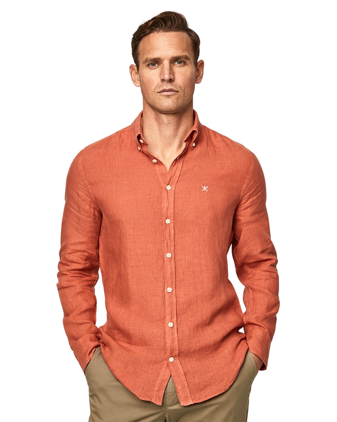 Hackett Shirts Hackett Orange Garment Dyed Linen Shirt