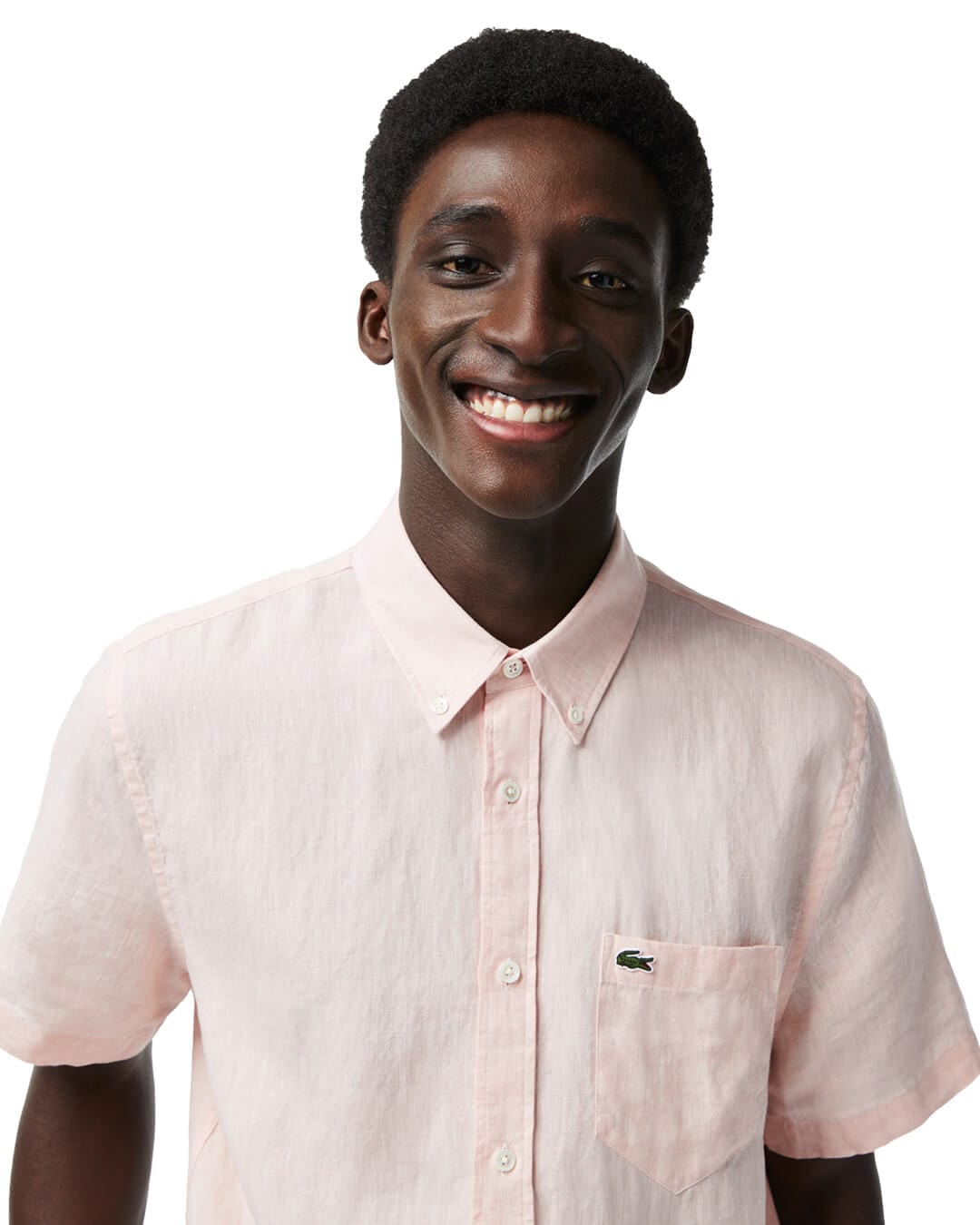 Lacoste Shirts Lacoste Short Sleeved Pink Linen Shirt