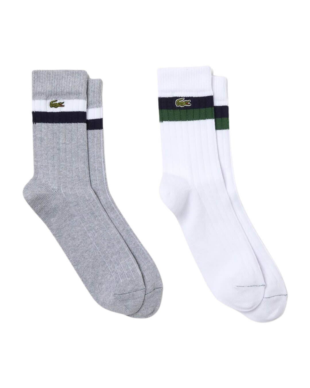 Lacoste Socks Lacoste Unisex High-Cut Striped Ribbed Cotton Grey Socks Two-Pack