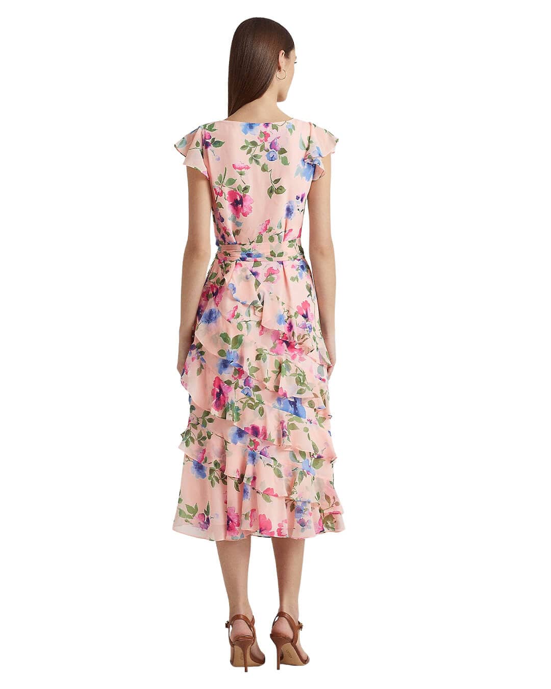 Lauren By Ralph Lauren Dresses Lauren By Ralph Lauren Pink Floral Belted Georgette Dress