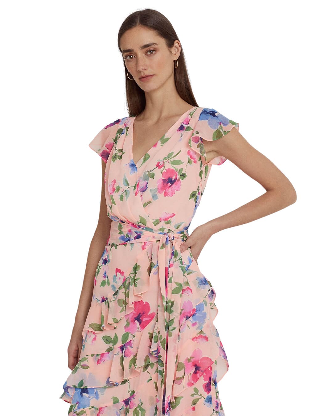 Lauren By Ralph Lauren Dresses Lauren By Ralph Lauren Pink Floral Belted Georgette Dress