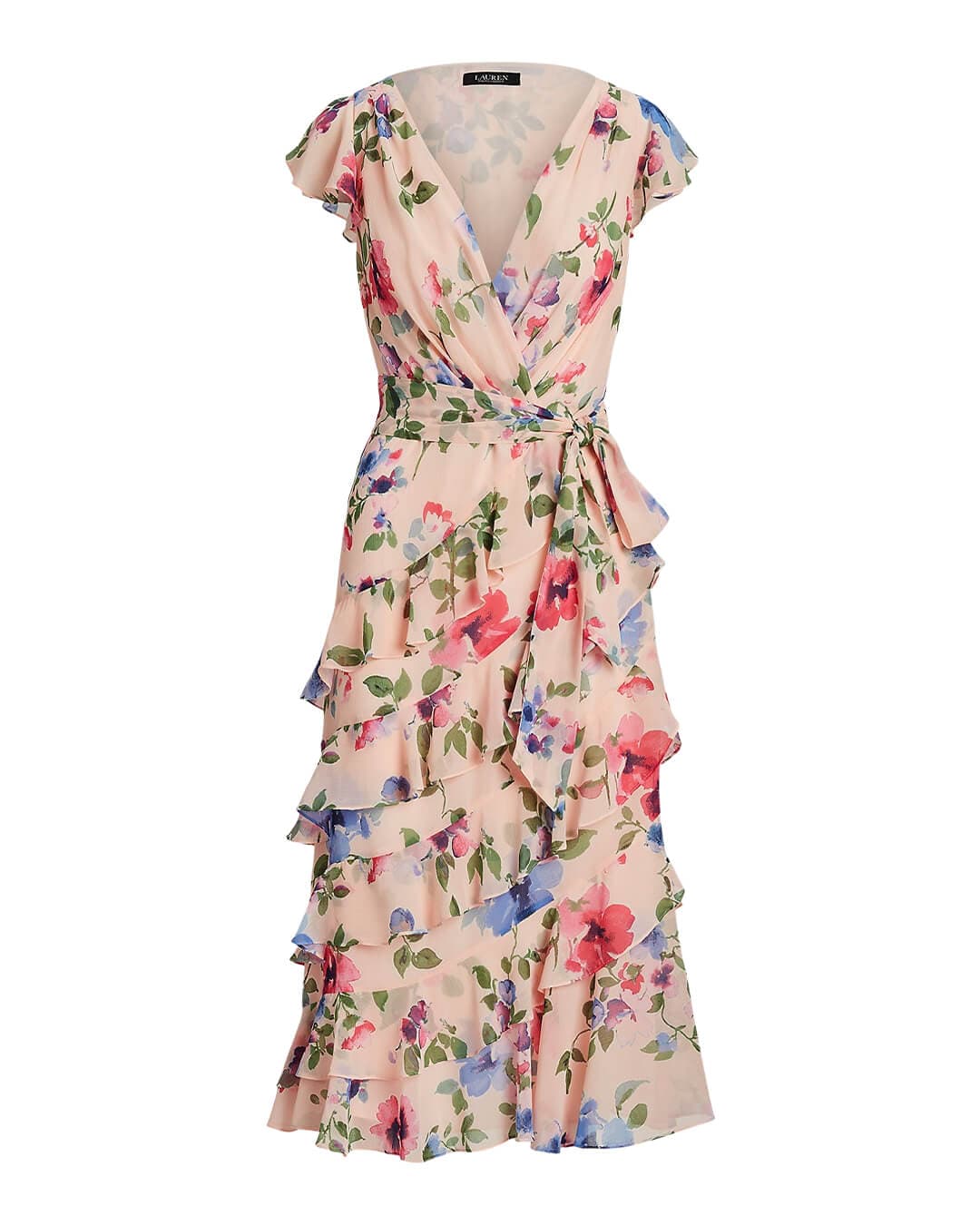 Lauren By Ralph Lauren Dresses Lauren By Ralph Lauren Pink Floral Belted Georgette Dress