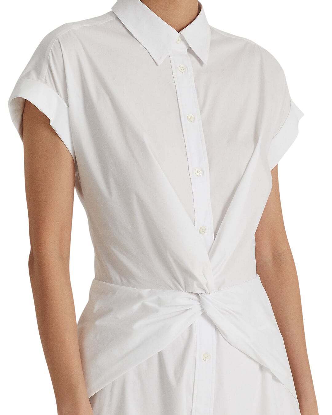 Lauren By Ralph Lauren Dresses Lauren By Ralph Lauren White Twist-Front Cotton-Blend Shirtdress
