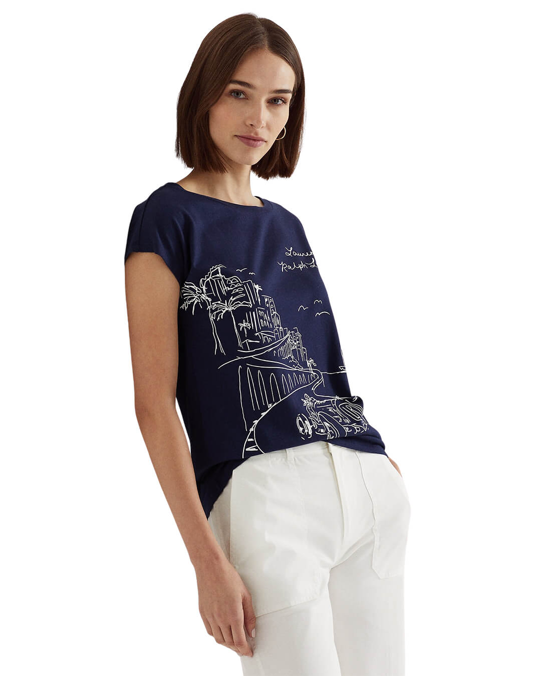 Lauren By Ralph Lauren T-Shirts Lauren By Ralph Lauren Navy Graphic Jersey Tee