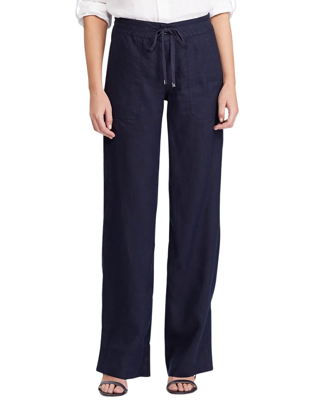 Lauren By Ralph Lauren Trousers Lauren By Ralph Lauren Navy Linen Wide-Leg Trousers