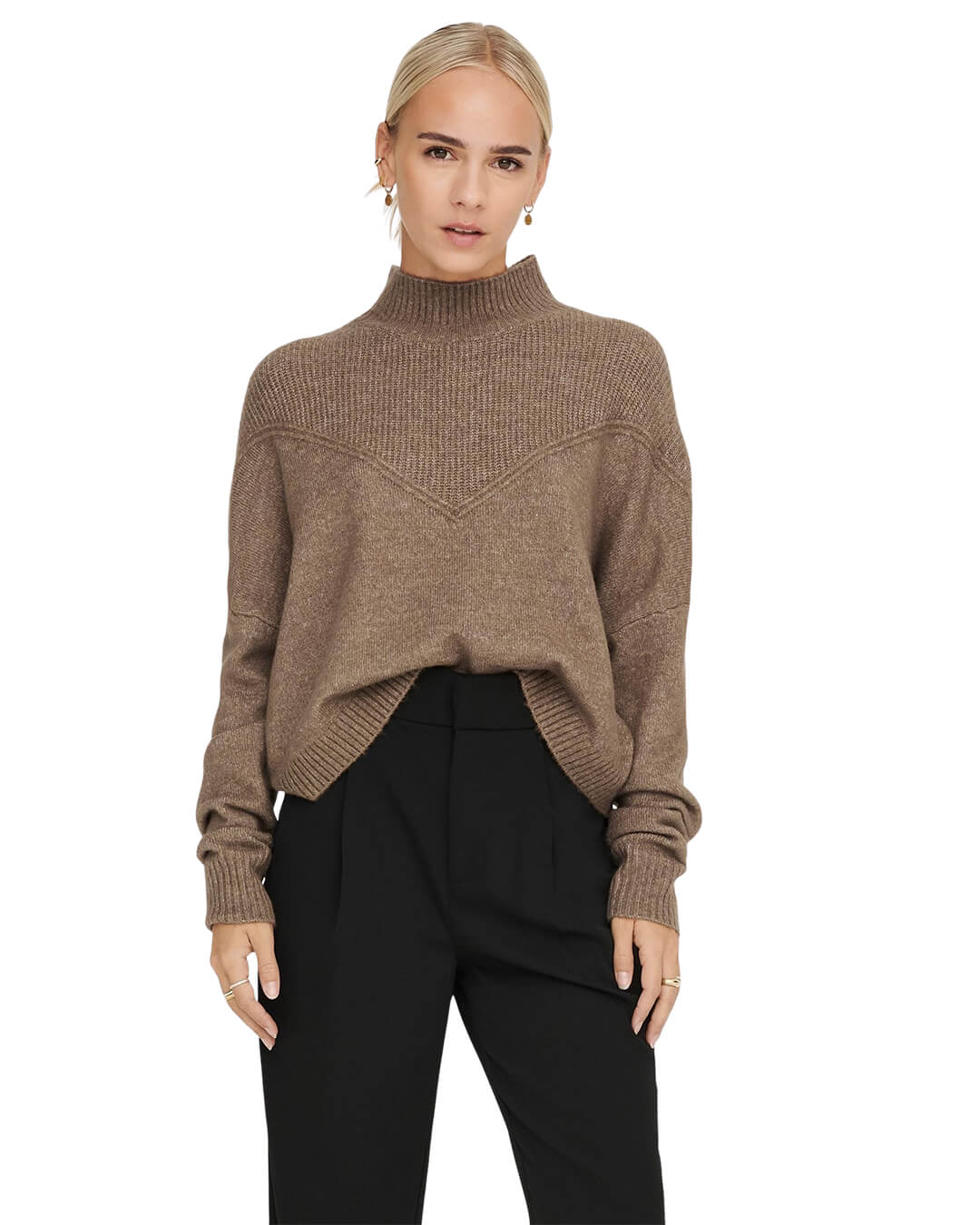 Only Jumpers Only High Neck Brown Knitted Jumper
