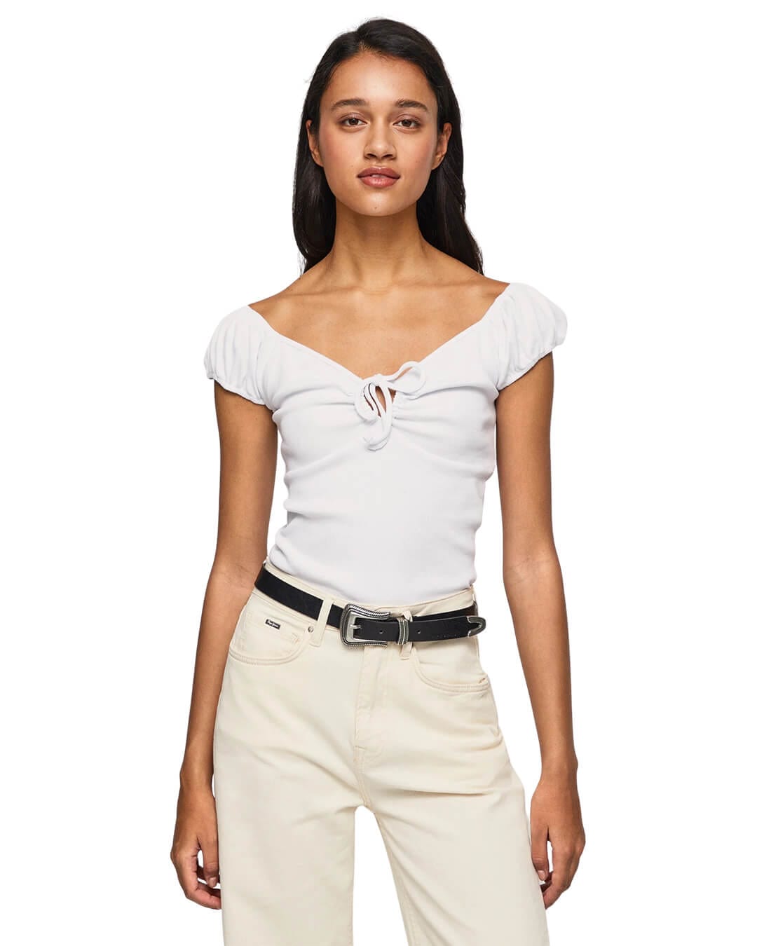 Pepe Jeans T-Shirts Pepe Jeans Sweetheart Neckline White T-Shirt