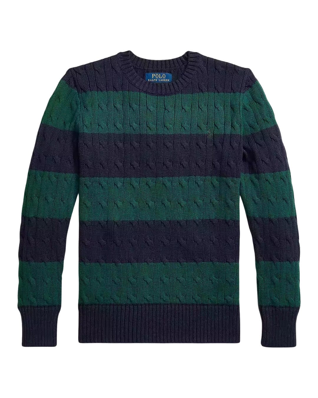 Polo Ralph Lauren Jumpers Boys Polo Ralph Lauren Navy And Green Striped Cable Knit Cotton Jumper