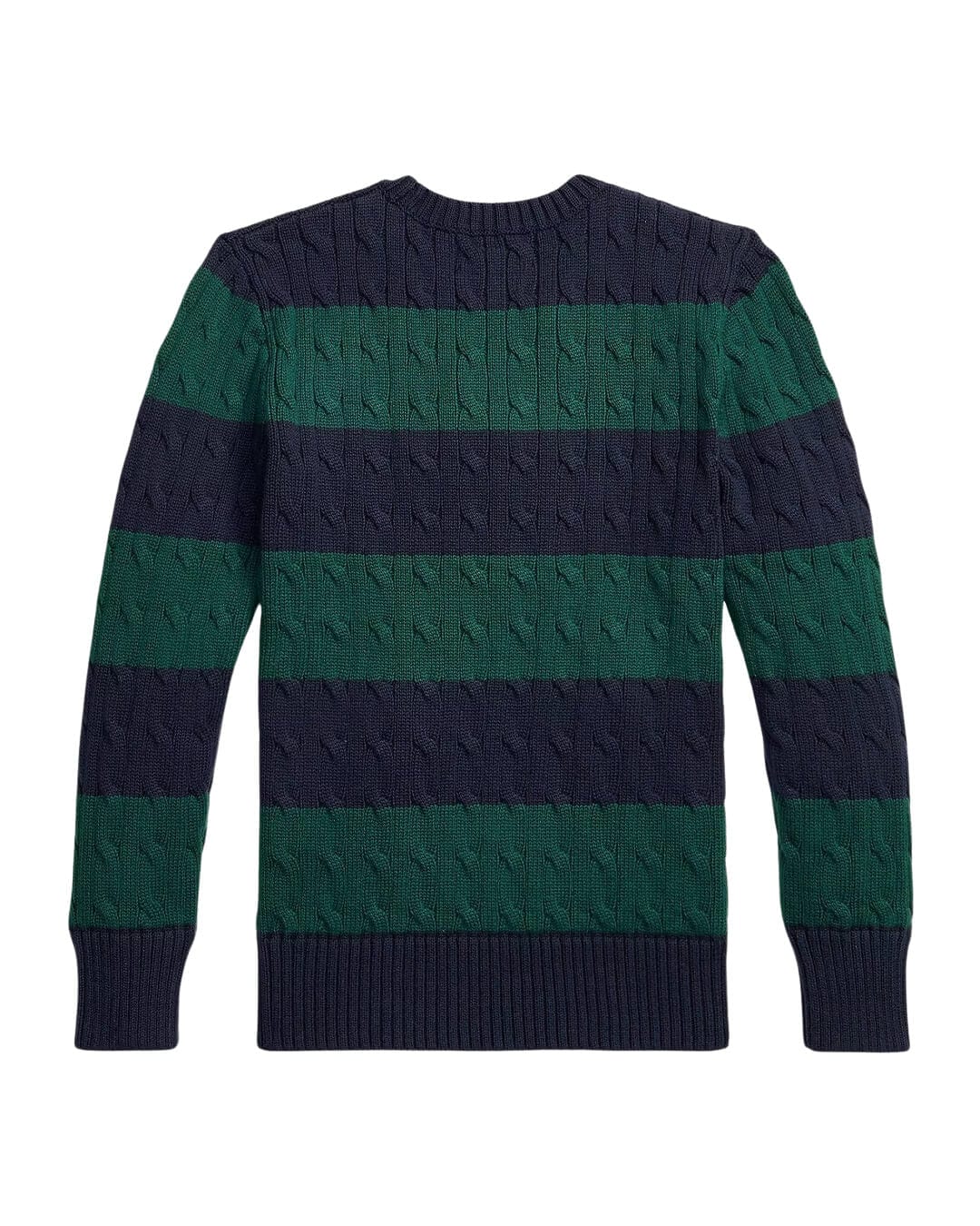 Polo Ralph Lauren Jumpers Boys Polo Ralph Lauren Navy And Green Striped Cable Knit Cotton Jumper