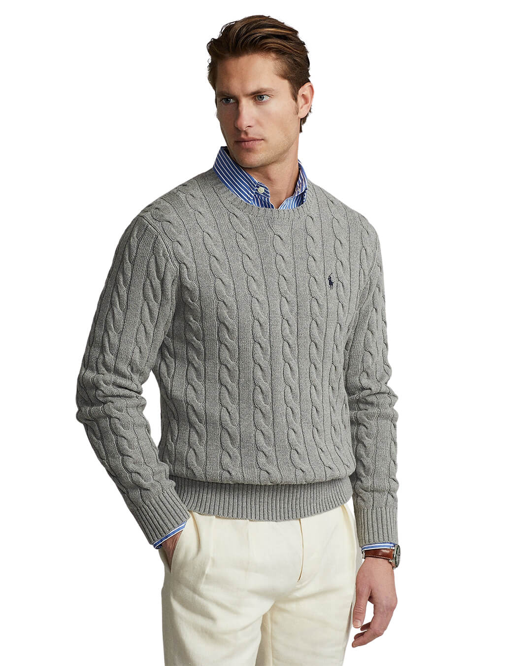 Polo Ralph Lauren Jumpers Polo Ralph Lauren Grey Cable Knit Cotton Jumper