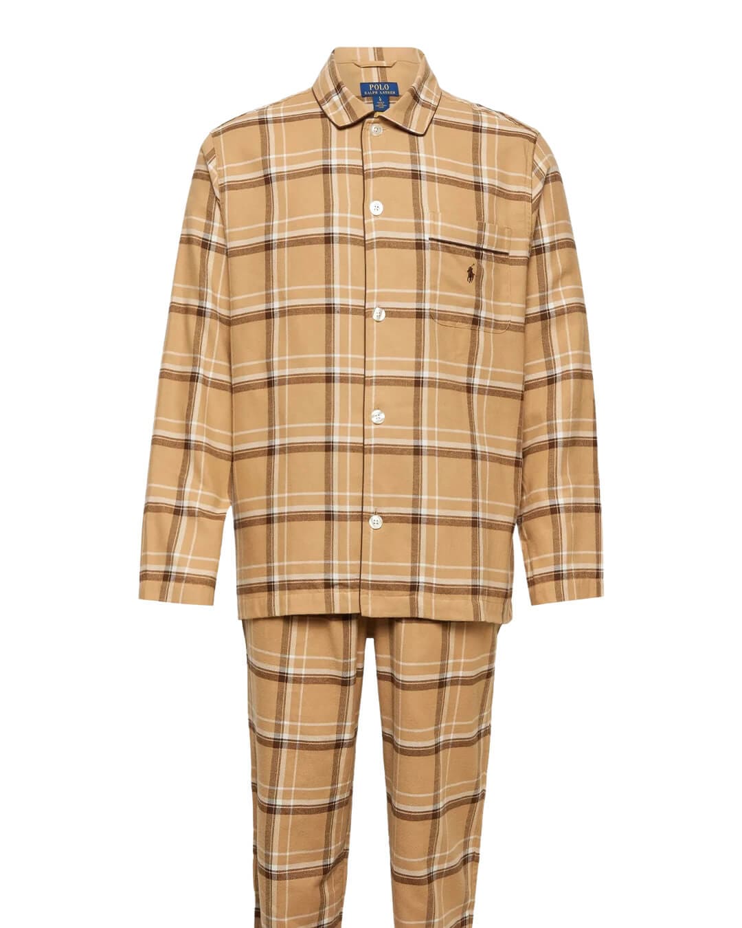 Polo Ralph Lauren Sleepwear Polo Ralph Lauren  Khaki Brown Checked Cotton Pyjama Set